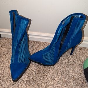 Blue velvet booties